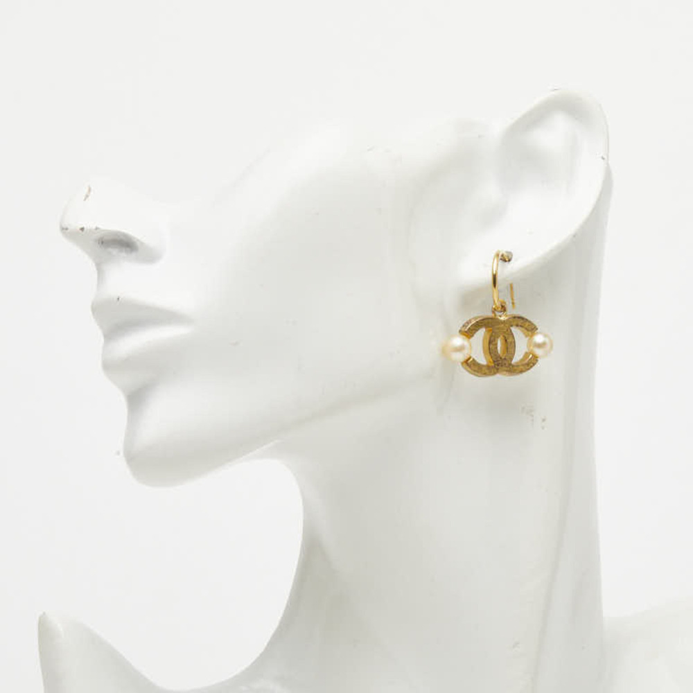 Chanel Coco Mark Earrings, Gold Plated, Faux Pearl, Women's CHANEL - Picture 5 of 6